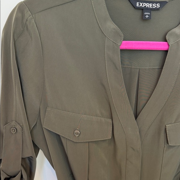 Express Green Belted Shirt Dress - Picture 2 of 3